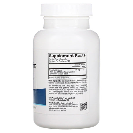 Lake Avenue Nutrition, Sunflower Phosphatidylserine, 100 mg, 120 Veggie Capsules - Supply Center USA