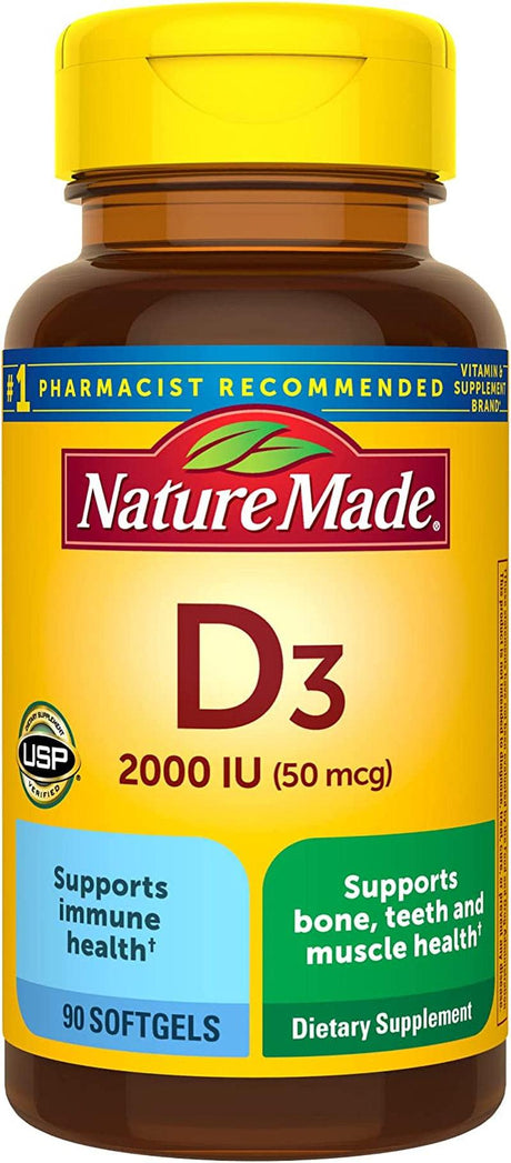 Nature Made Vitamin D3 2000 IU (50 Mcg), Dietary Supplement for Bone, Teeth, Muscle and Immune Health Support, 90 Softgels, 90 Day Supply - Supply Center USA