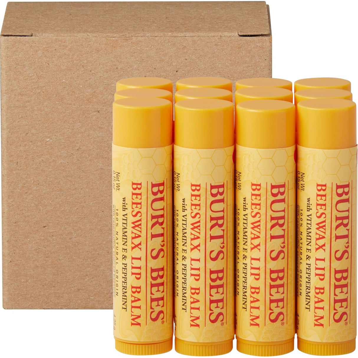 Burt'S Bees Lip Balm - Original Beeswax 12 Count Pack in Bulk, Lip Moisturizer with Responsibly Sourced Beeswax, Tint-Free, Natural Origin Conditioning Lip Treatment, 12 Tubes, 0.15 Oz
