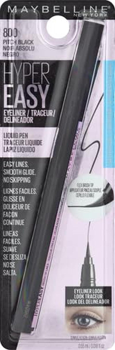 Maybelline Hyper Easy Liquid Pen No-Skip Eyeliner, Satin Finish, Waterproof Formula, Pitch Black, 0.018 Fl Oz - Supply Center USA