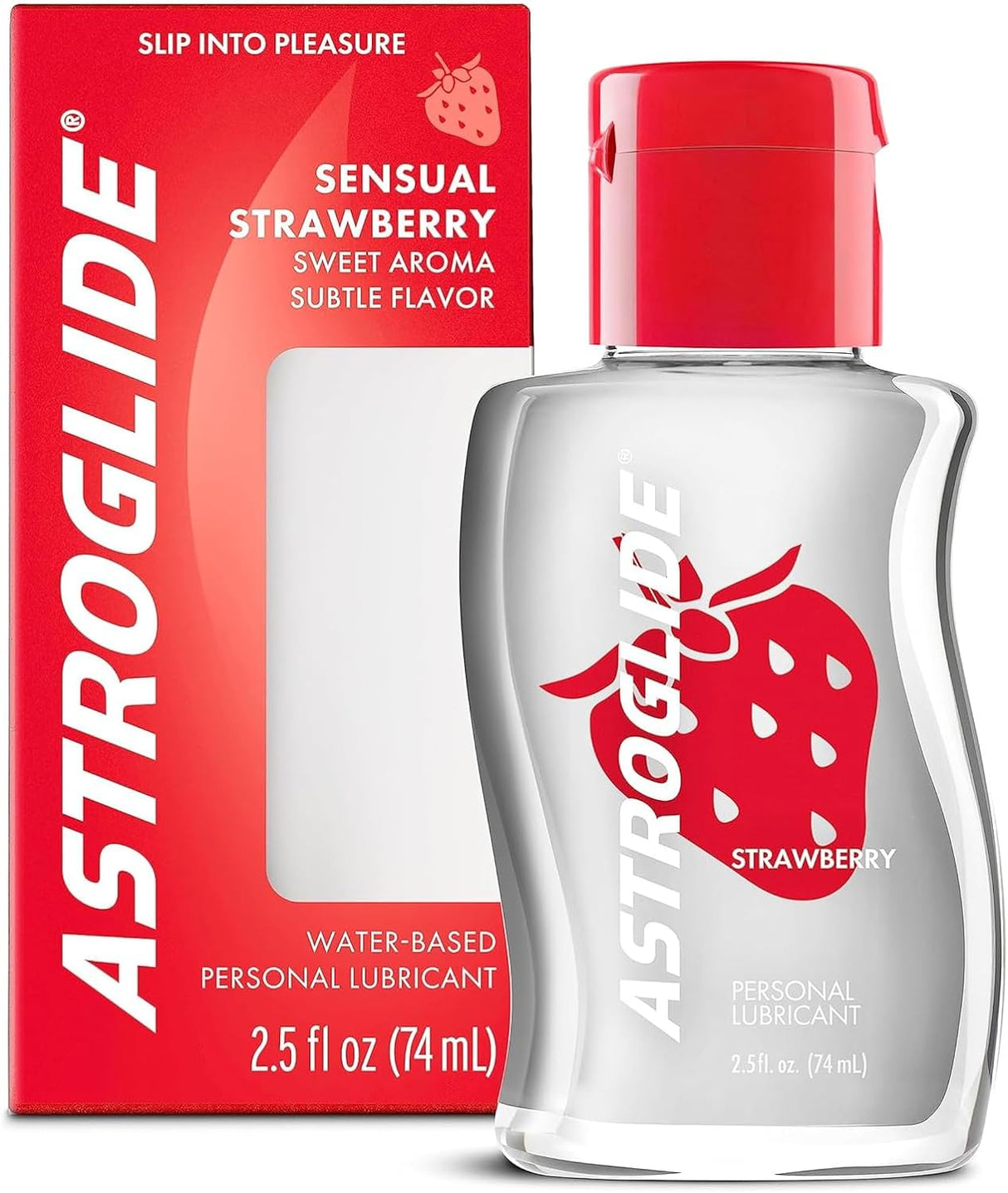 Astroglide Water Based Flavored (2.5Oz), Edible Strawberry Personal Lubricant for Men, Women and Couples, Safe for Toys, Travel-Friendly Size