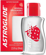 Astroglide Water Based Flavored (2.5Oz), Edible Strawberry Personal Lubricant for Men, Women and Couples, Safe for Toys, Travel-Friendly Size