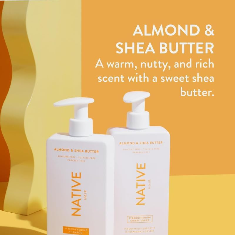 Native Shampoo and Conditioner Contain Naturally Derived Ingredients| All Hair Type Color & Treated, Fine to Dry Damaged, Sulfate & Dye Free - Almond & Shea Butter, 16.5 Fl Oz Each (2 Pack)