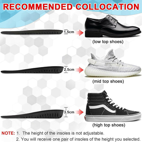 Ailaka Height Increase Insoles for Men Women, Honeycomb Shock Absorbing Cushion Insoles, Replacement Full Length Sports Shoe Height Inserts Height Elevation - Supply Center USA