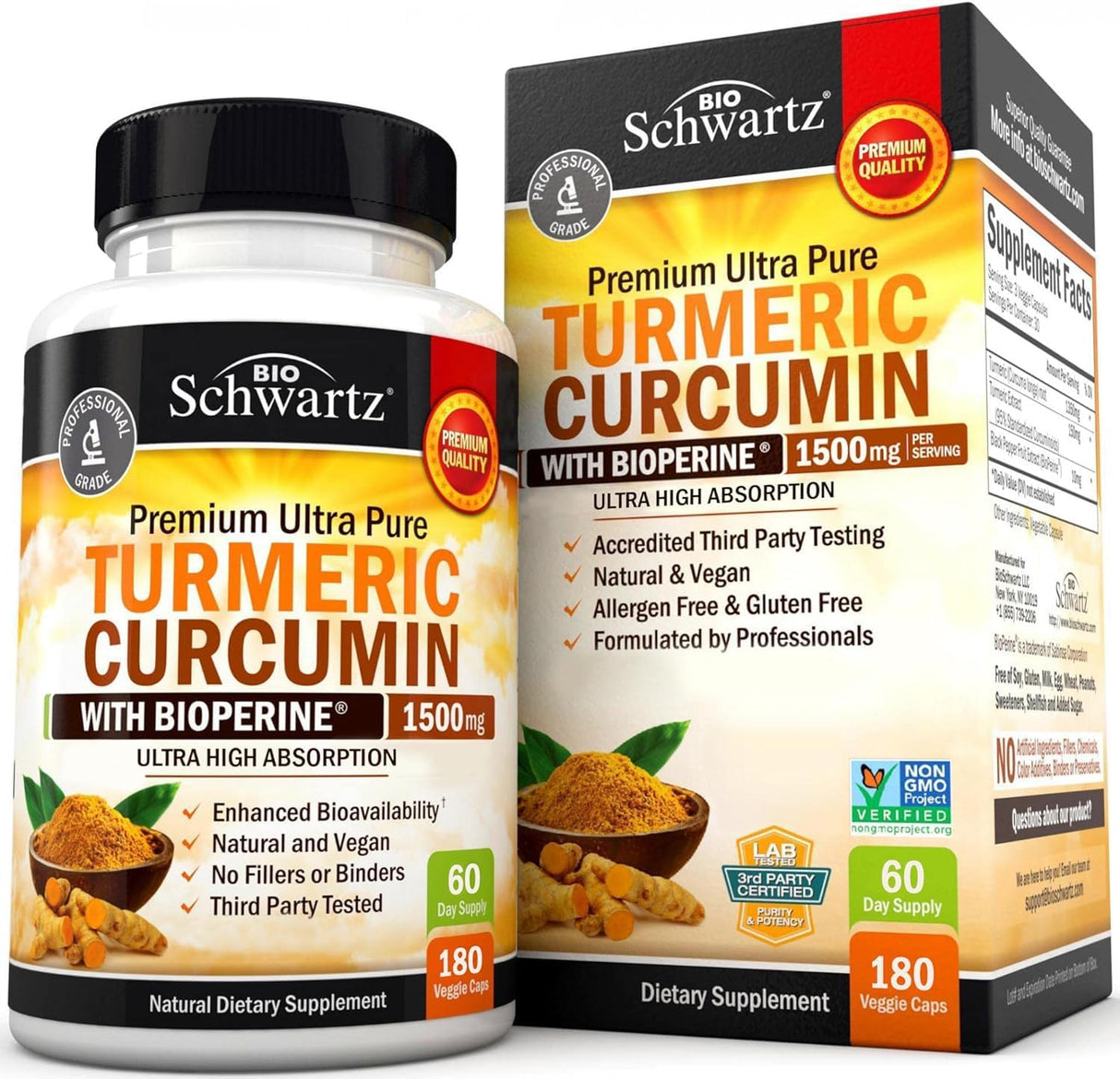 Turmeric Curcumin with Black Pepper Extract 1500Mg - High Absorption Ultra Potent Turmeric Supplement with 95% Curcuminoids and Bioperine - Non GMO Turmeric Capsules for Joint Support - 90 Capsules