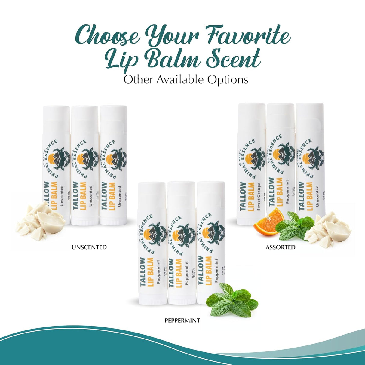 Dr. Dave'S Primal Essence Moisturizing Tallow Lip Balm - Nourishing and Soothing Grass Fed Beef Tallow with Organic Coconut Oil, Beeswax, and Vitamin E - Sweet Orange Lip Balm, 3-Pack