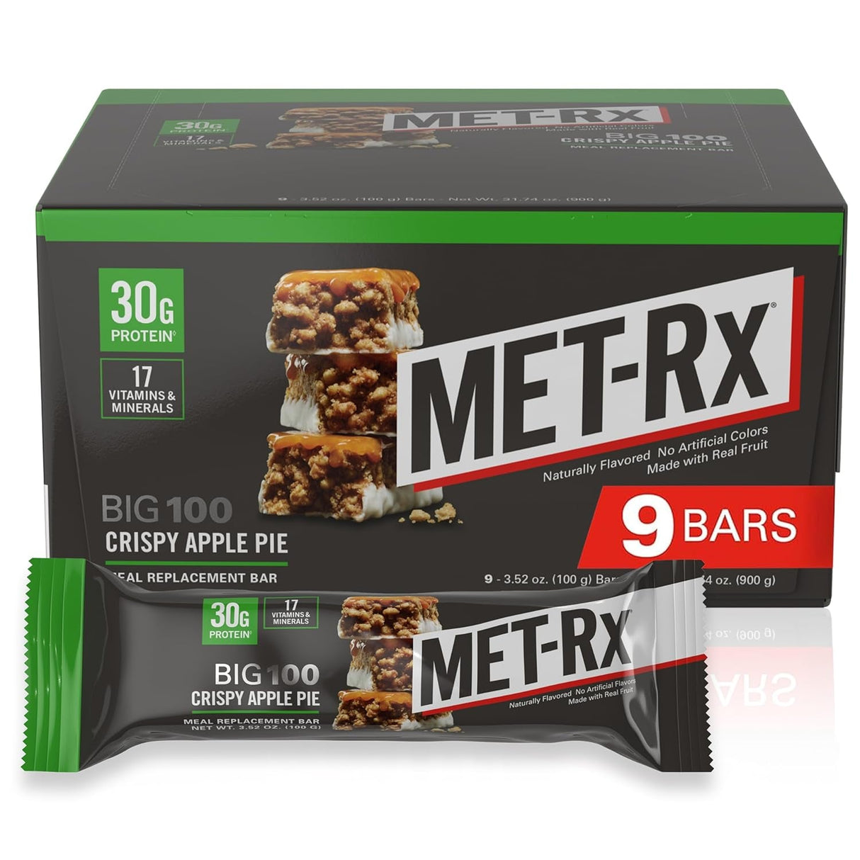 Met-Rx Big 100 Protein Bar, Meal Replacement Bar, 32G Protein, Super Cookie Crunch, 9 Bars (Pack of 1)