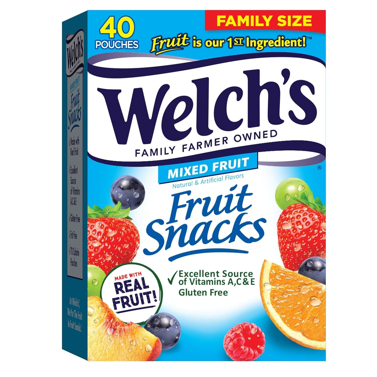 Welch’S Fruit Snacks, Mixed Fruit, Perfect Stocking Stuffer, Bulk Pack, Gluten Free, Individual Single Serve Bags, 0.8 Oz (Pack of 40)
