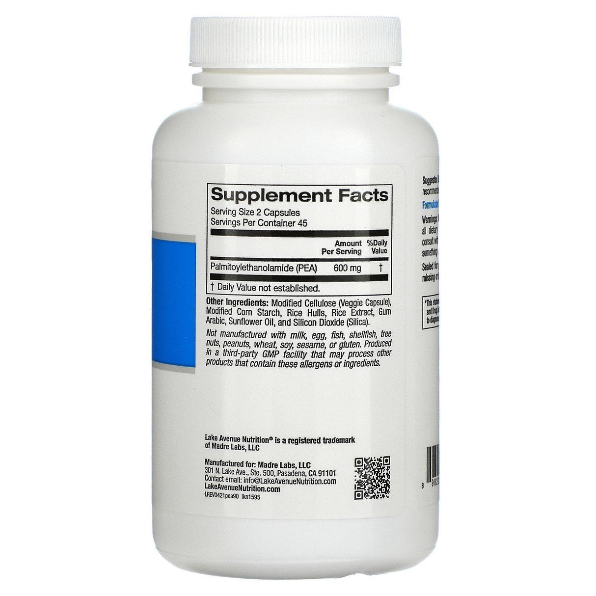 Lake Avenue Nutrition, PEA (Palmitoylethanolamide), 300 mg, 90 Veggie Capsules - Supply Center USA