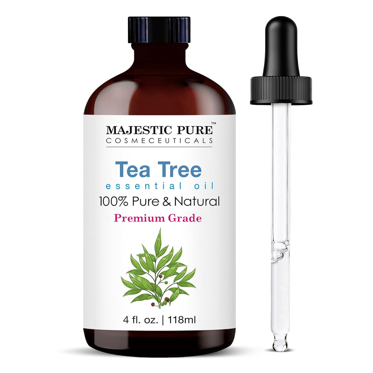 Majestic Pure Lavender Essential Oil with Glass Dropper | 100% Pure and Natural Lavender Oil | Premium Grade Essential Oils for Diffusers, Skin, Aromatherapy, Massage | 4 Fl Oz
