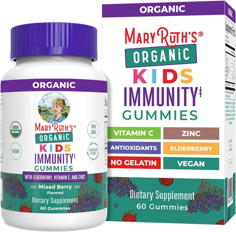 Maryruth Organics Kids Immune Support Gummies | USDA Organic | Vitamin C, Zinc, and Elderberry Gummies for Kids| Immune Support for Kids Ages 4+ | Vegan | Non-Gmo | Gluten Free | 60 Count - Supply Center USA