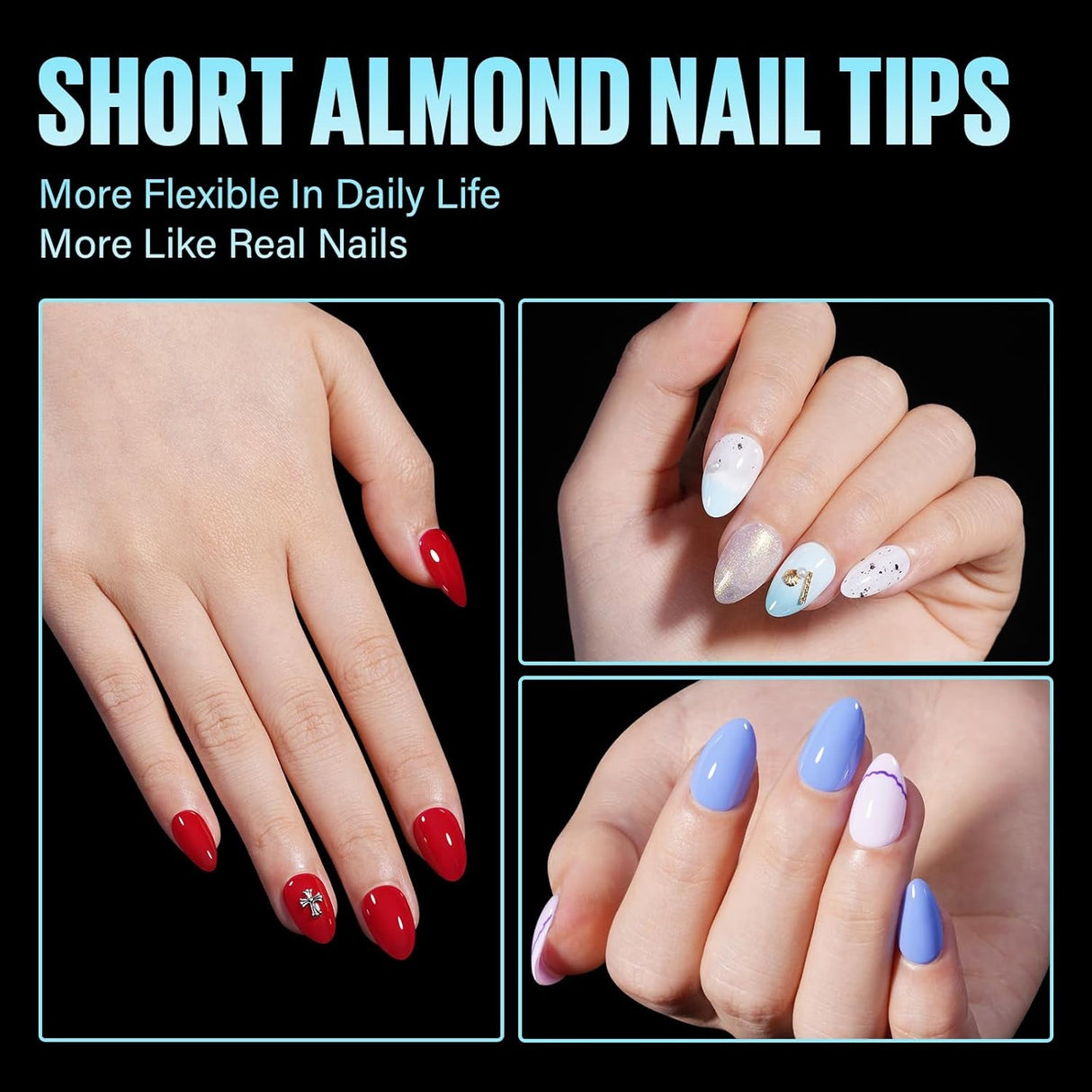 TOMICCA Short Almond Gel X Tips - Almond Shape Acrylic Nail Tips, Soft Gel Nail Tips Full Cover Nail Extensions 240Pcs for Beginner and Professional 12 Sizes