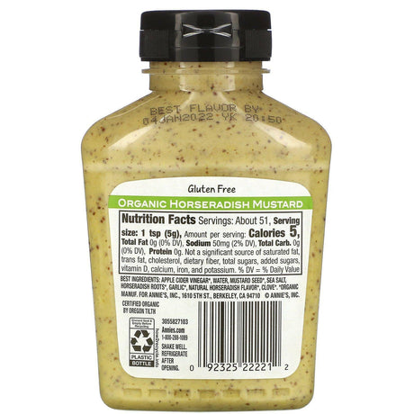 Annie's Naturals, Organic, Horseradish Mustard, 9 oz (255 g) - Supply Center USA