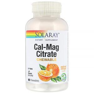 Solaray, Cal-Mag Citrate with Vitamin D3 & K2, Natural Orange Flavor, 90 Chewables - Supply Center USA