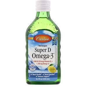 Carlson Labs, Norwegian, Super D Omega-3, Natural Lemon Flavor, 8.4 fl oz (250 ml) - Supply Center USA