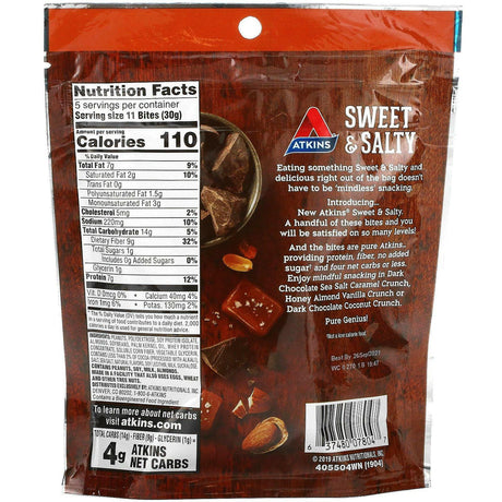 Atkins, Sweet & Salty Snacks, Dark Chocolate Sea Salt Caramel Crunch Bites, 5.29 oz (150 g) - Supply Center USA