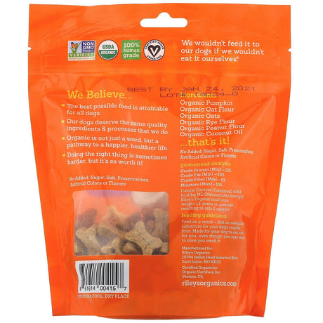 Riley’s Organics, Dog Treats, Small Bone, Pumpkin & Coconut Recipe, 5 oz (142 g) - Supply Center USA