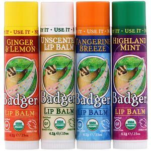 Badger Company, Organic Classic Lip Balm Sticks, Blue Box, 4 Lip Balm Sticks, .15 oz (4.2 g) Each - HealthCentralUSA