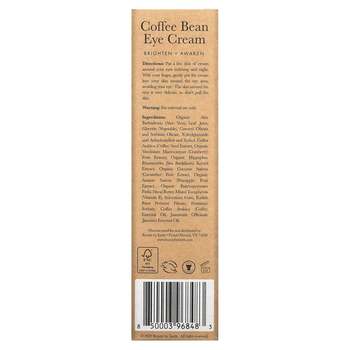 Beauty By Earth, Coffee Bean Eye Cream, 1 fl. oz. (30 ml) - Supply Center USA