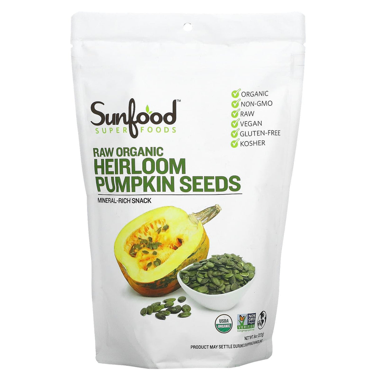 Sunfood, Superfoods, Raw Organic Heirloom Pumpkin Seeds, 8 oz (227 g) - Supply Center USA