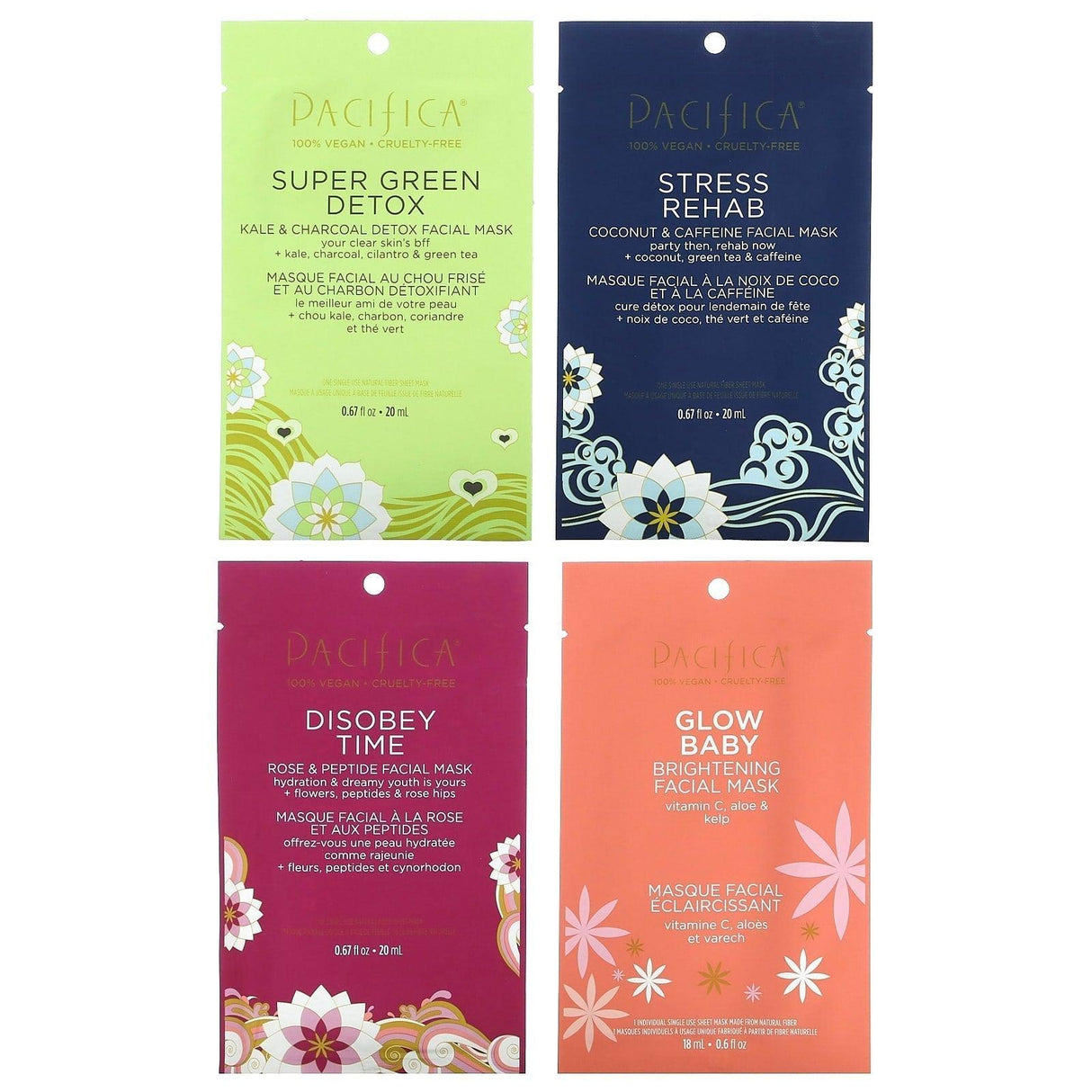 Pacifica, Stress Rehab, Coconut & Caffeine Beauty Facial Mask , 1 Sheet Mask, 0.67 fl oz (20 ml) - Supply Center USA