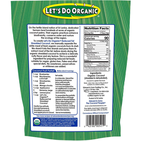 Edward & Sons, Let's Do Organic, 100% Organic Unsweetened Shredded Coconut, Reduced Fat, 8.8 oz (250 g) - Supply Center USA