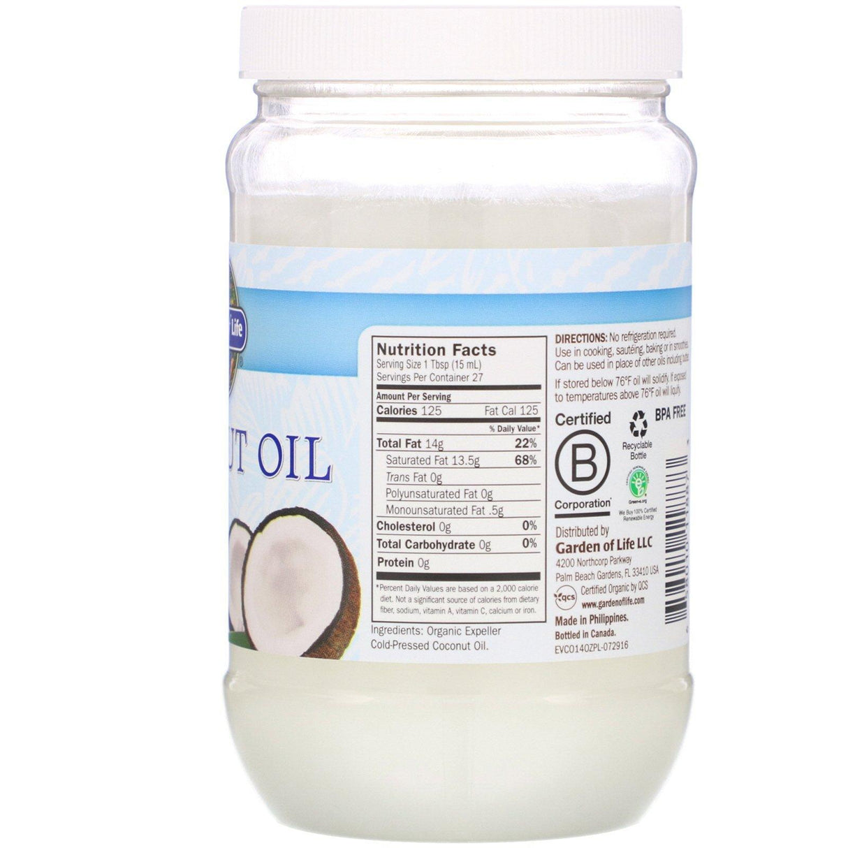 Garden of Life, Raw Extra Virgin Coconut Oil, 14 fl oz (414 ml) - Supply Center USA