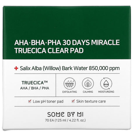 SOME BY MI, AHA/BHA/PHA 30 Days Miracle Truecica Clear Pad, 70 Pads, 4.22 fl oz (125 ml) - Supply Center USA