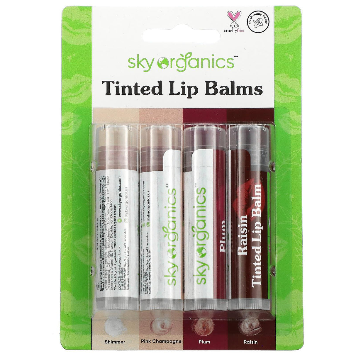 Sky Organics, Tinted Lip Balms, 4 Pack Set, 0.15 oz (4.25 g) Each - Supply Center USA