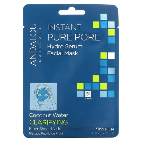 Andalou Naturals, Instant Pure Pore, Hydro Serum Beauty Facial Beauty Mask, 1 Fiber Sheet Mask, 0.6 fl oz (18 ml) - Supply Center USA