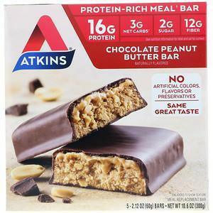 Atkins, Meal Bar, Chocolate Peanut Butter Bar, 5 Bars, 2.12 oz (60 g) Each - Supply Center USA