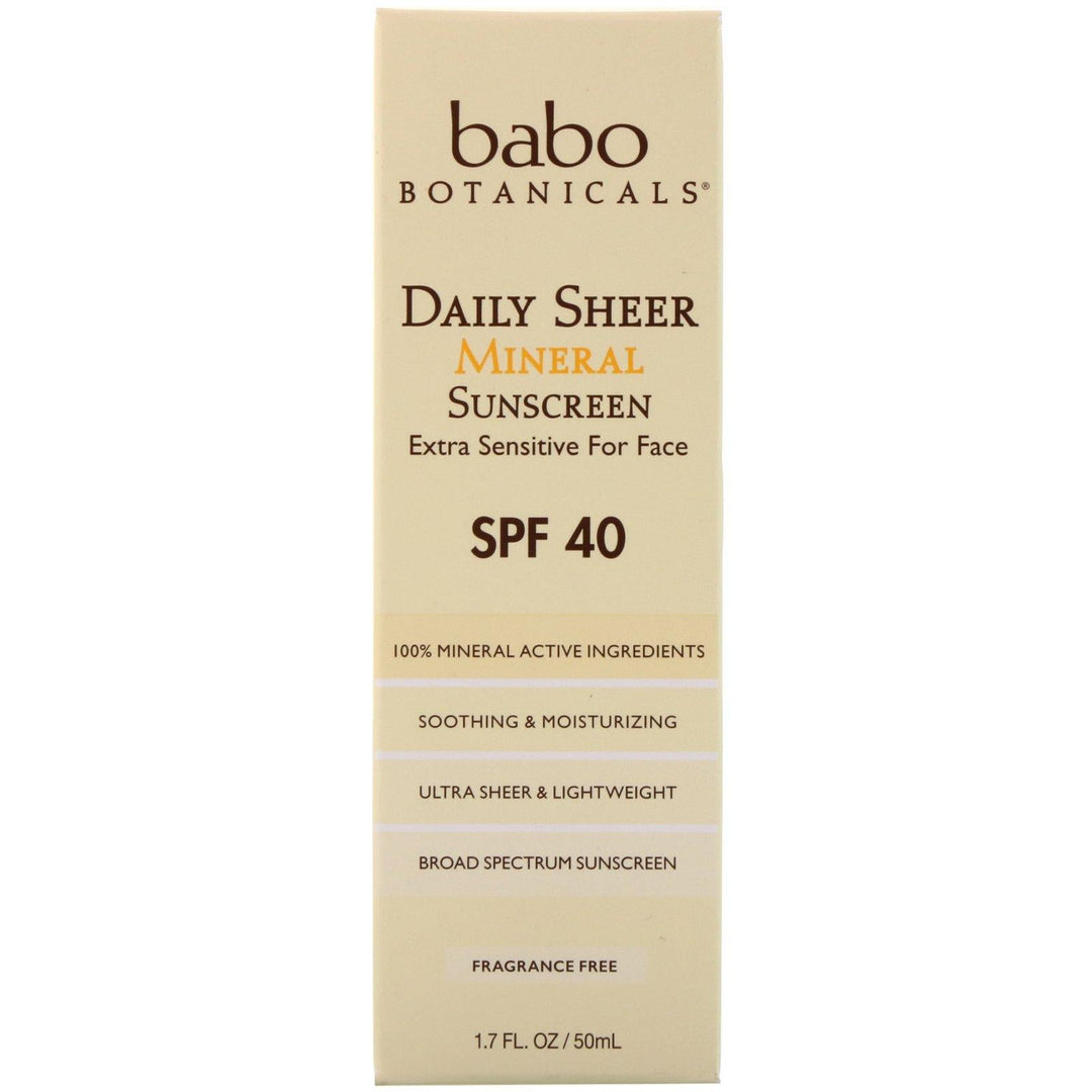 Babo Botanicals, Daily Sheer Mineral Sunscreen, SPF 40, 1.7 fl oz (50 ml) - HealthCentralUSA