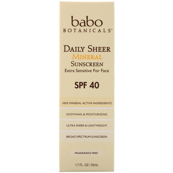 Babo Botanicals, Daily Sheer Mineral Sunscreen, SPF 40, 1.7 fl oz (50 ml) - HealthCentralUSA