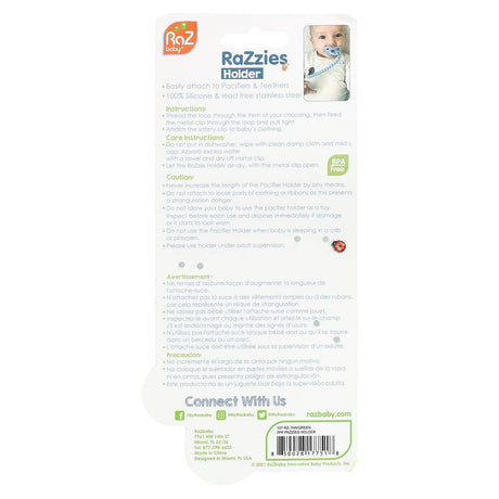 RaZbaby, RaZzies Pacifier Holder, 0m+, Green/Beige, 2 Holders - Supply Center USA