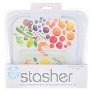 Stasher, Reusable Silicone Food Bag, Sandwich Size Medium, Clear, 15 fl oz (450 ml) - HealthCentralUSA