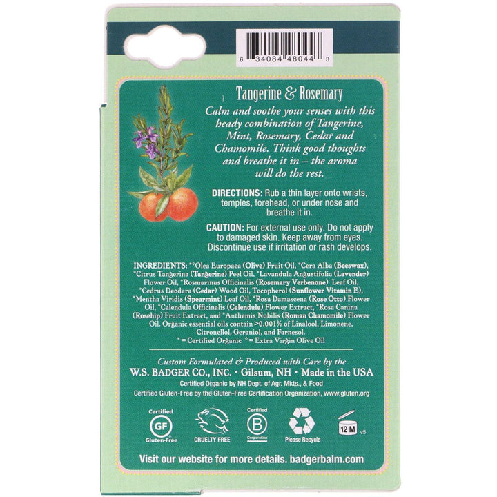 Badger Company, Stress Soother, Tangerine & Rosemary, .60 oz (17 g) - HealthCentralUSA