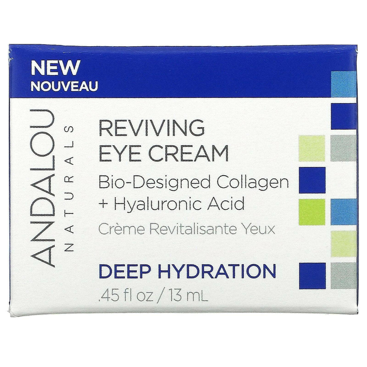 Andalou Naturals, Reviving Eye Cream, Bio-Designed Collagen + Hyaluronic Acid, 0.45 fl oz (13 ml) - Supply Center USA