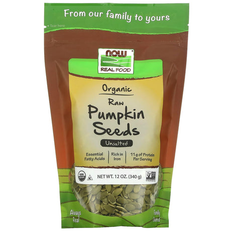 NOW Foods, Organic, Raw Pumpkin Seeds, Unsalted, 12 oz (340 g) - Supply Center USA