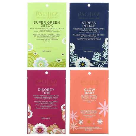 Pacifica, Super Green Detox, Beauty Facial Mask, Kale & Charcoal, 1 Sheet Mask, 0.67 fl oz (20 ml) - Supply Center USA