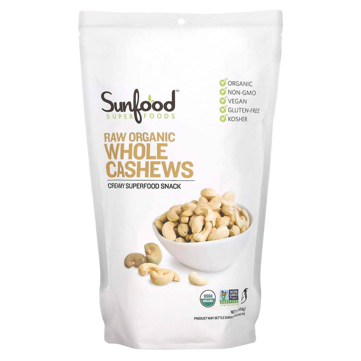 Sunfood, Raw Organic Whole Cashews, 8 oz (227 g) - Supply Center USA