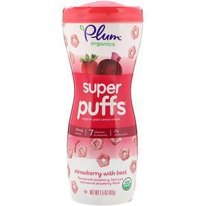 Plum Organics, Super Puffs, Organic Grain Cereal Snack, Strawberry with Beet, 1.5 oz (42 g) - Supply Center USA