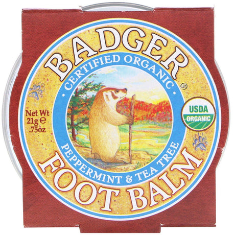 Badger Company, Organic, Foot Balm, Peppermint & Tea Tree, .75 oz (21 g) - Supply Center USA