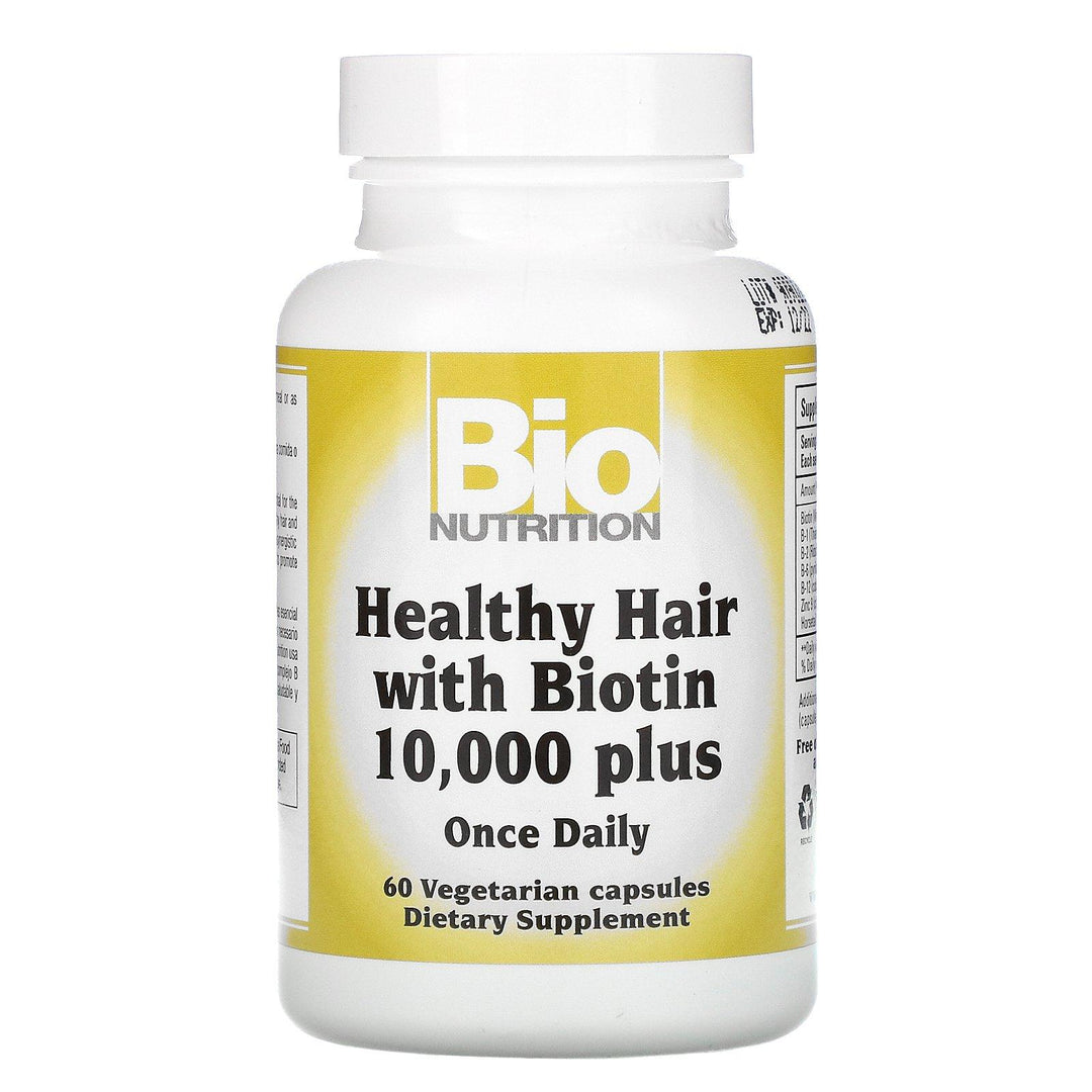 Bio Nutrition, Healthy Hair with Biotin 10,000 Plus, 60 Vegetarian Capsules - HealthCentralUSA