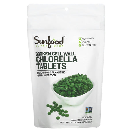 Sunfood, Broken Cell Wall Chlorella Tablets, 250 mg, 228 Tablets, 2 oz (57 g) - Supply Center USA