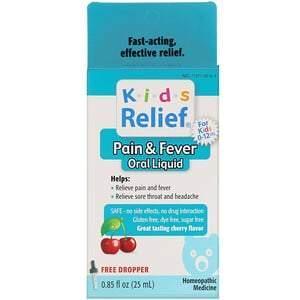 Homeolab USA, Kids Relief, Pain & Fever Oral Liquid, For Kids 0-12 Yrs, Cherry Flavor, 0.85 fl oz (25 ml) - Supply Center USA