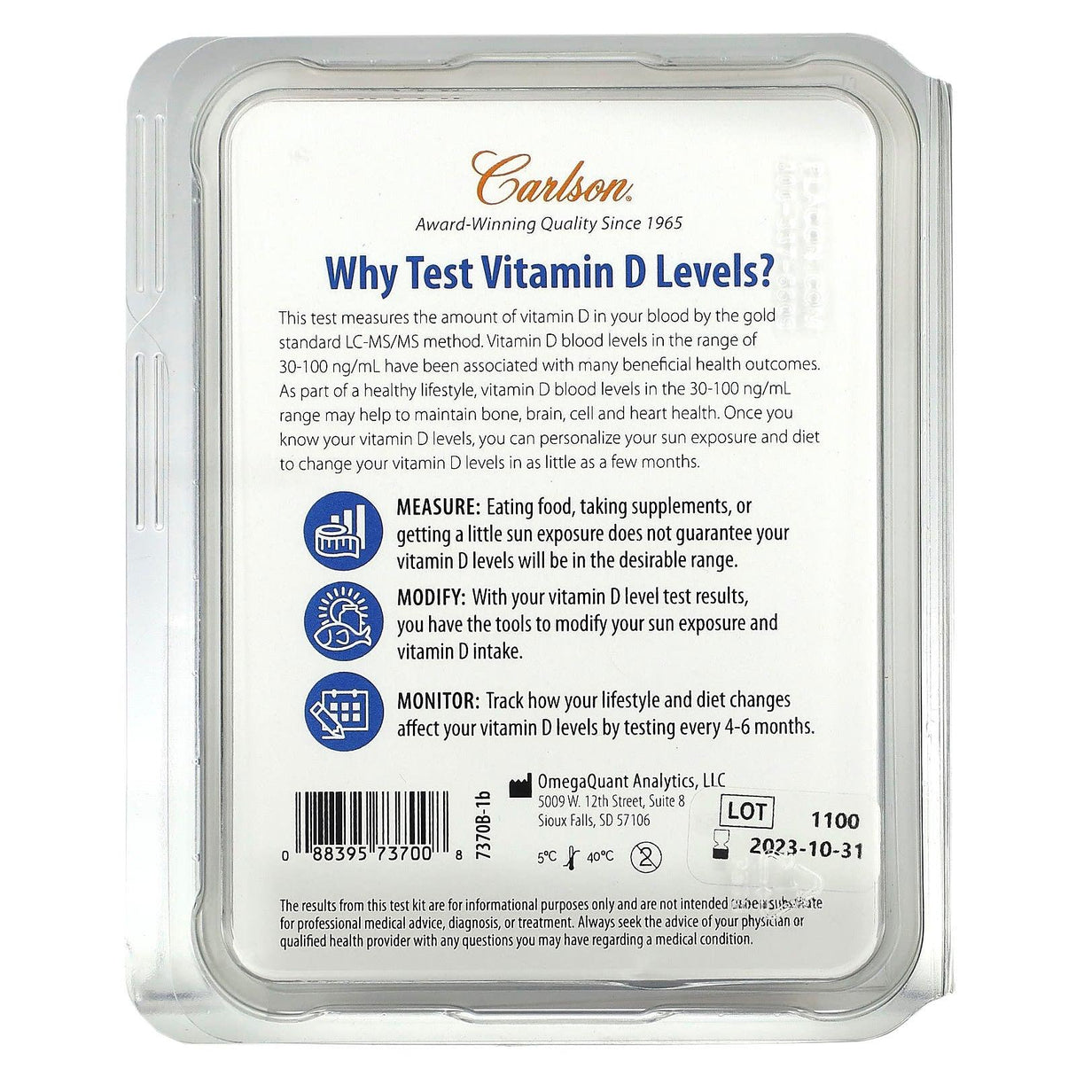 Carlson, Vitamin D Test Kit, 1 Kit - Supply Center USA