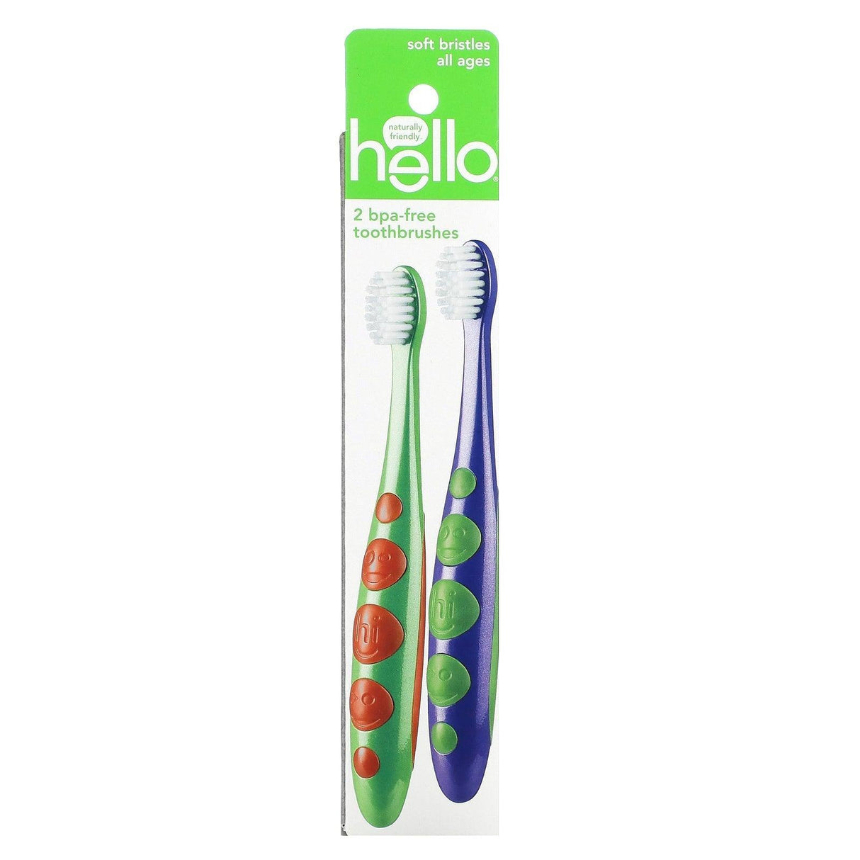 Hello, Kids, BPA Free Toothbrush, Soft Bristles, All Ages, 2 Toothbrushes - Supply Center USA