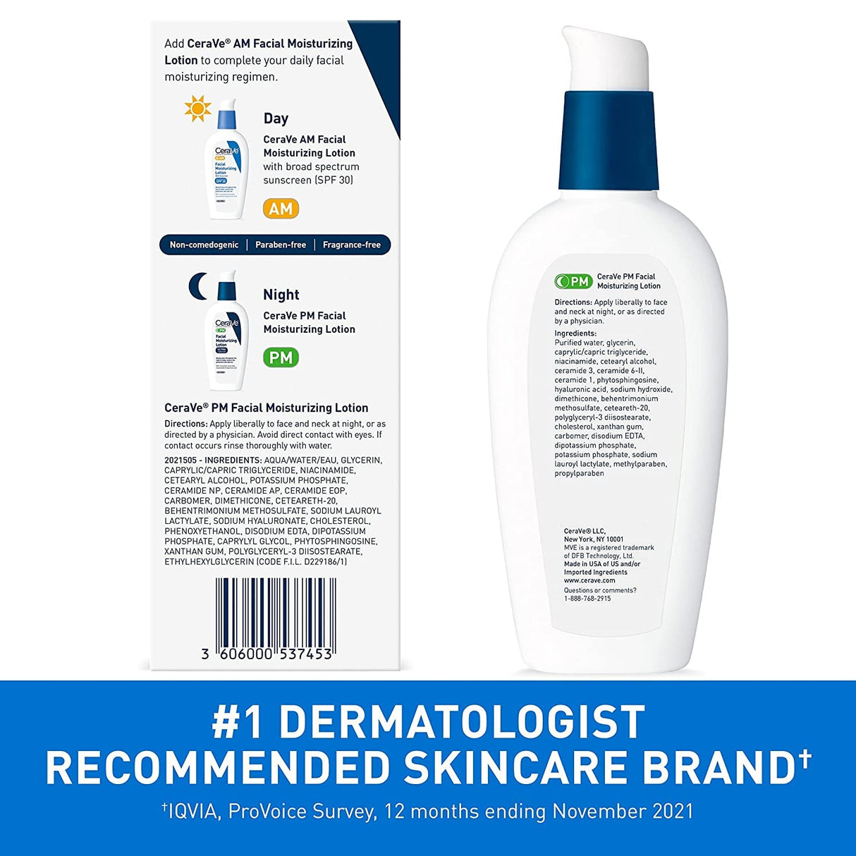 Cerave PM Facial Moisturizing Lotion | Night Cream with Hyaluronic Acid and Niacinamide | Ultra-Lightweight, Oil-Free Moisturizer for Face | 3 Ounce