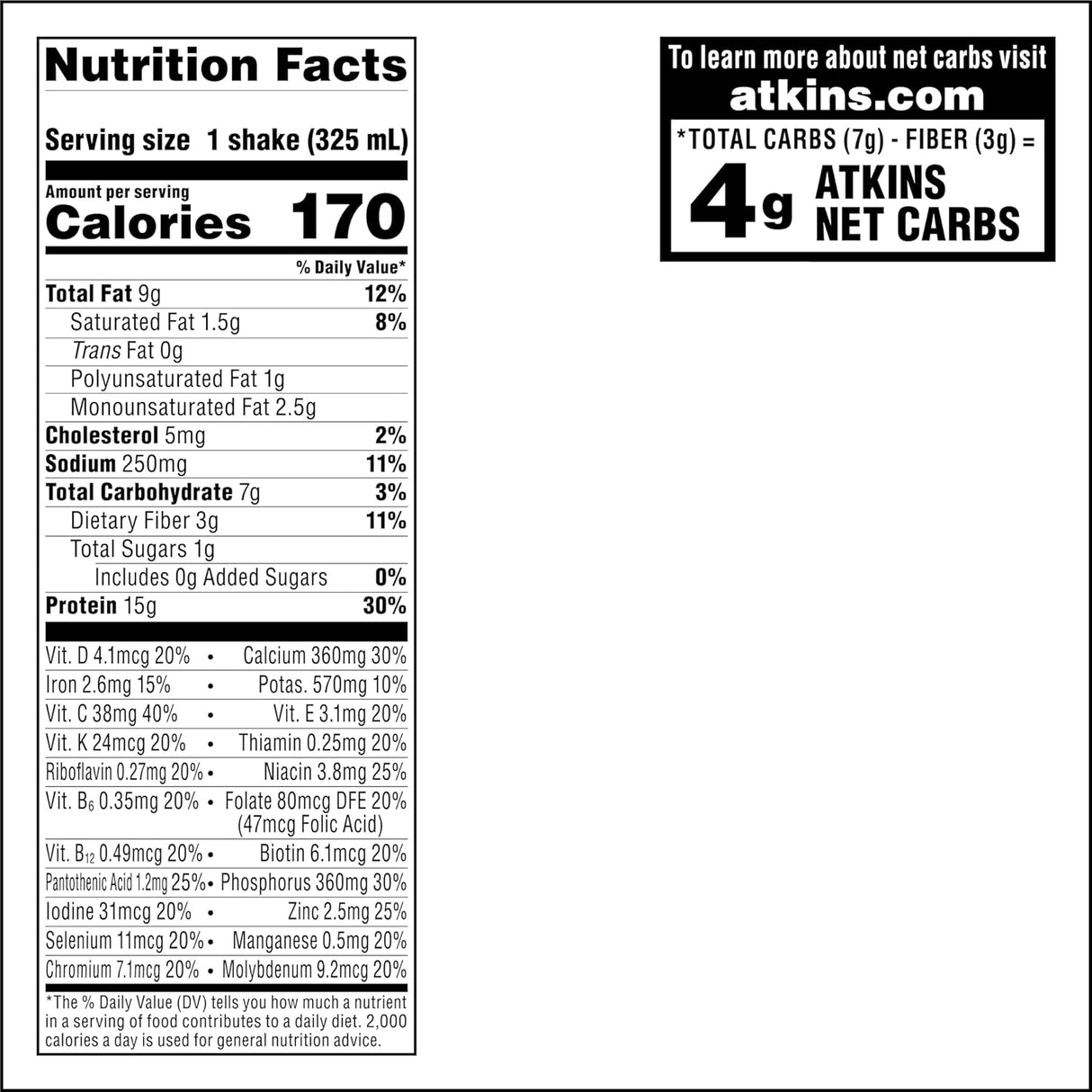 Atkins Mocha Latte Iced Coffee Protein Shake, 15G Protein, Low Glycemic, 4G Net Carb, 1G Sugar, Keto Friendly.