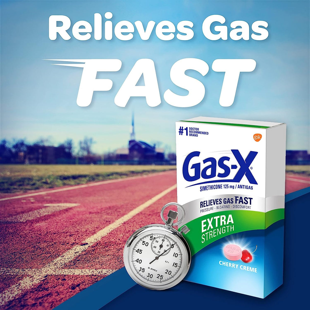 Gas-X Extra Strength Chewable Gas Relief Tablets with Simethicone 125 Mg for Bloating Relief, Cherry - 72 Count